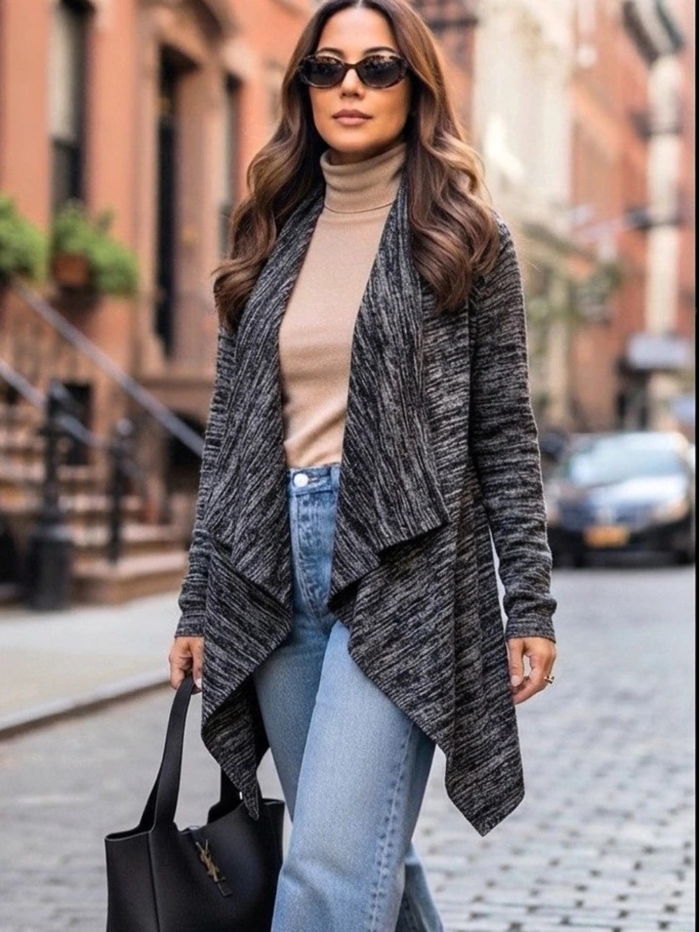 Women's Open Front Cardigan in Gray & Black Like New